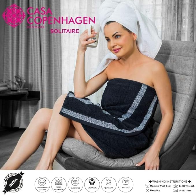 CASA COPENHAGEN Designed in Denmark 600 GSM 2 Large Bath Towels 2 Large Hand Towels 2 Washcloths, Super Soft Egyptian Cotton 6 Towels Set for Bathroom, Kitchen & Shower - Lime Green