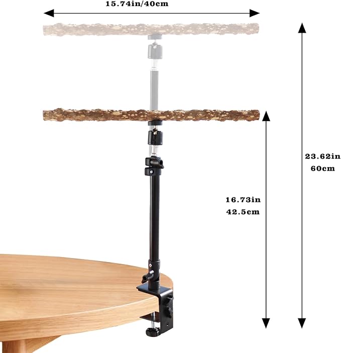 16-24 Inch Height Adjustable Bird Perch Stand, Natural Pepper Wood, Black, Bird Training Perch Stand, Indoor and Outdoor, for Small to Medium Birds
