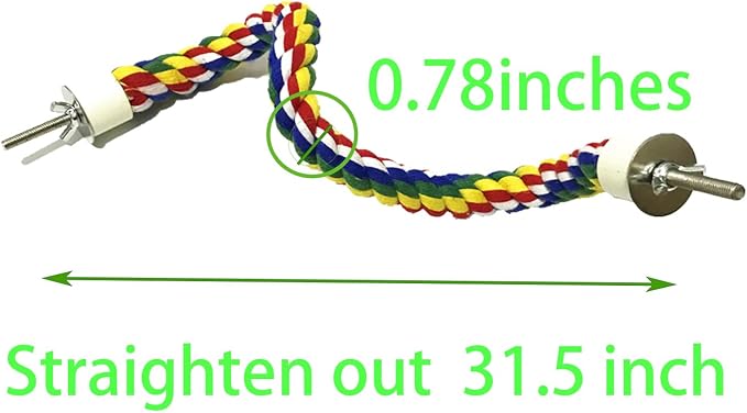 31.5-Inch × 0.8-Inch Diameter Nipple Style Bird Rope Perch, Bird cage Accessories, Rope perches for Conures,Parrots,Cockatiel,Lovebird,Budgerigar,Parakeet perches Birds Standing Pole