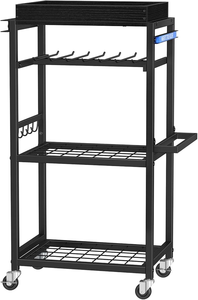 Snughome 4-Tier Tool Organizer Cart with Magnetic Tool Holder Strip, Tool Rack for Garage 300 lbs Heavy Duty Utility Rack for Workshop, Rolling Power Drill Holder & Tool Storage Cart, Gift for Men