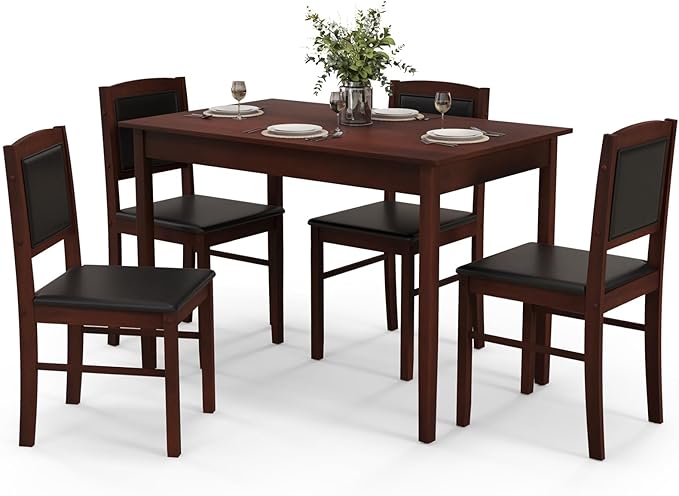 NAFORT 5 Piece Dining Table Set for 4, Farmhouse Solid Wood Kitchen Table Chairs Set of 4, Mid-Century Modern Dinette Set w/Upholstered Dining Chairs, 4 Seat Dining Room Table for Kitchen,Office