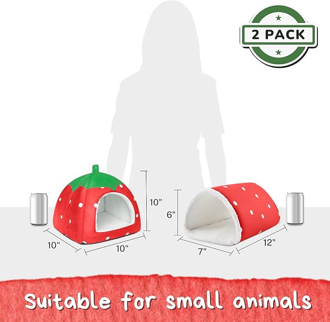 Guinea Pig Hideout with Tunnel, Washable Fleece House Bed | Chinchilla Hideaway, Enrichment Toys, and Cage Accessories for Ferret Hedgehog Small Animal