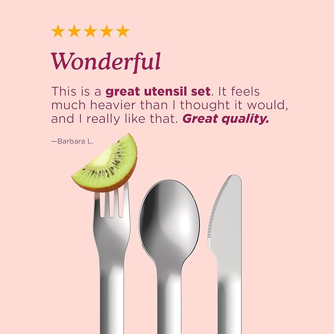 ZOKU Pocket Utensil Set, Grey - Stainless Steel Fork, Knife, and Spoon Nest in Case - Portable Design for Travel, School, Work, Picnics, Camping and Outdoor Home Use