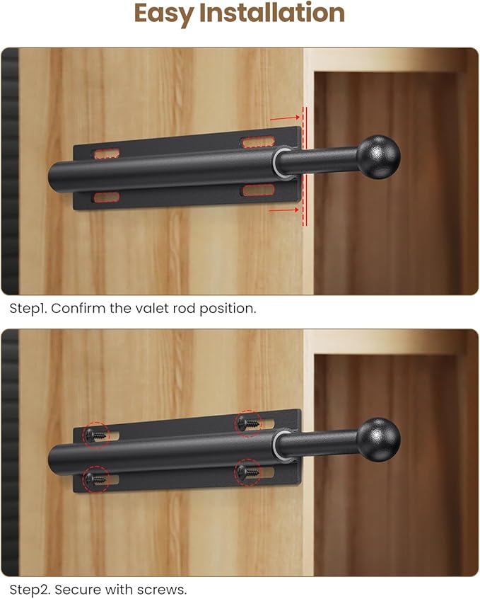Valet Rod for Closet Pull Out, Retractable Slide Out Valet Rod Closet Organization, 12" Aluminum Valet Clothing Hanger Rods Perfect for Suits, Freshly Pressed Clothes, Black
