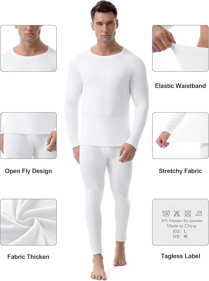 Runhit Mens Thermal Underwear Set:Fleece Lined Long Johns for Men Thermal Shirts and Pants Base Layer Cold Weather Thermals
