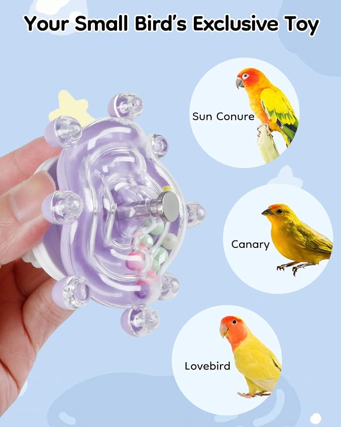 Pawfly 2 Pcs Bird Toys for Parakeets, Colorful Spinning Wheel Chew Toys, Interactive Spinner Rattle Parrot Toys, Cockatiel Toys, Parakeet Toys, Bird Cage Accessories for Entertainment Chewing Exercise