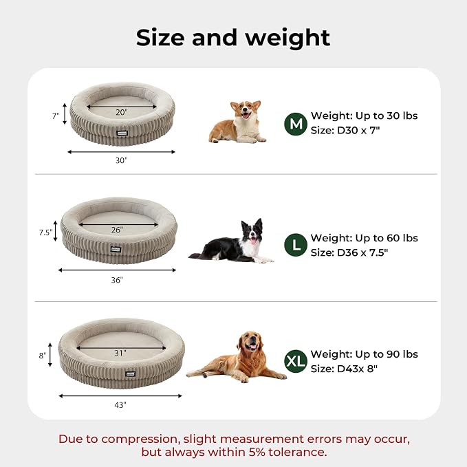 BALANCE Donut Dog Bed, 36 Inches Round Dog Bed Large Size Dogs Washable, Orthopedic Calming Dogs Beds for Kitten, Fluffy Plush Faux Fur Pet Bed with Anti-Slip Bottom