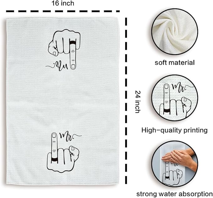 Mr and Mrs Wedding Gifts Kitchen Towels Set of 2, Couple Gifts Hand Towels, Wedding Engagement Gifts for Couples Newlyweds Bride Groom Dish Towels Tea Towels, Just Married Gifts, 16x24 Inch