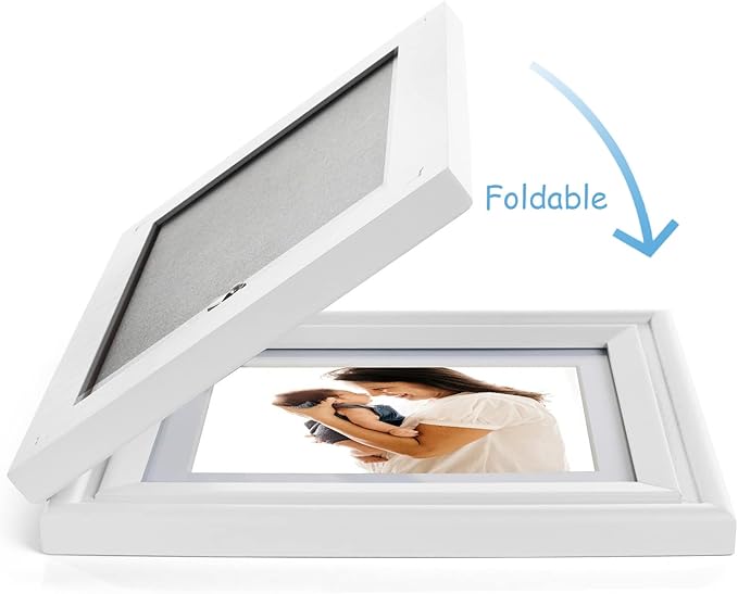 5X7 Double Wooden Hinged Picture Frame Vertical and Horizontal in White, Display 4x6 with Mat or 5x7 without Mat, Folding Photo Frame with Real Glass Front for Tabletop X2-BAI-SH57