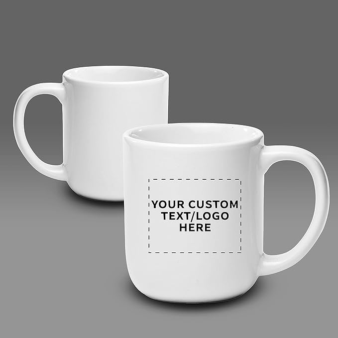 DISCOUNT PROMOS Custom Vibrant Color Glossy Ceramic Mugs 16 oz. Set of 50, Personalized Bulk Pack - Perfect for Tea, Espresso, Cappuccino, Hot Cocoa - White