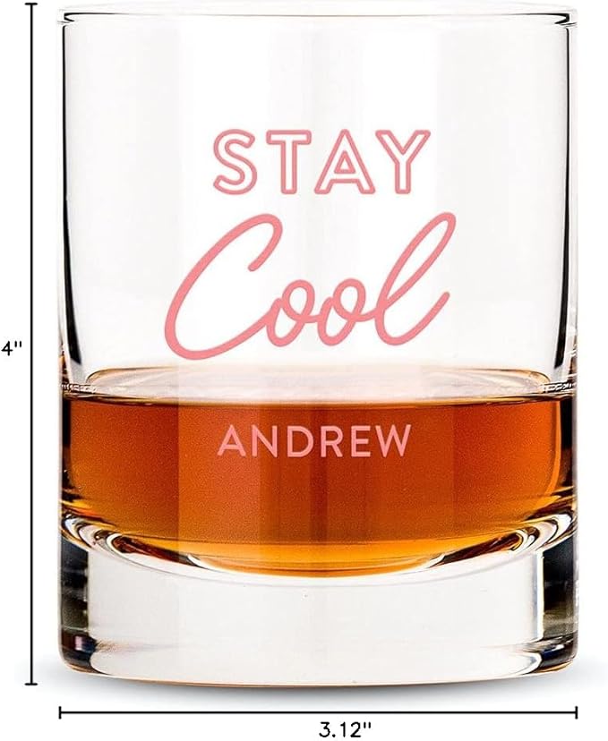 WEDDINGSTAR Personalized Whiskey Glass 11oz - Stay Cool Print