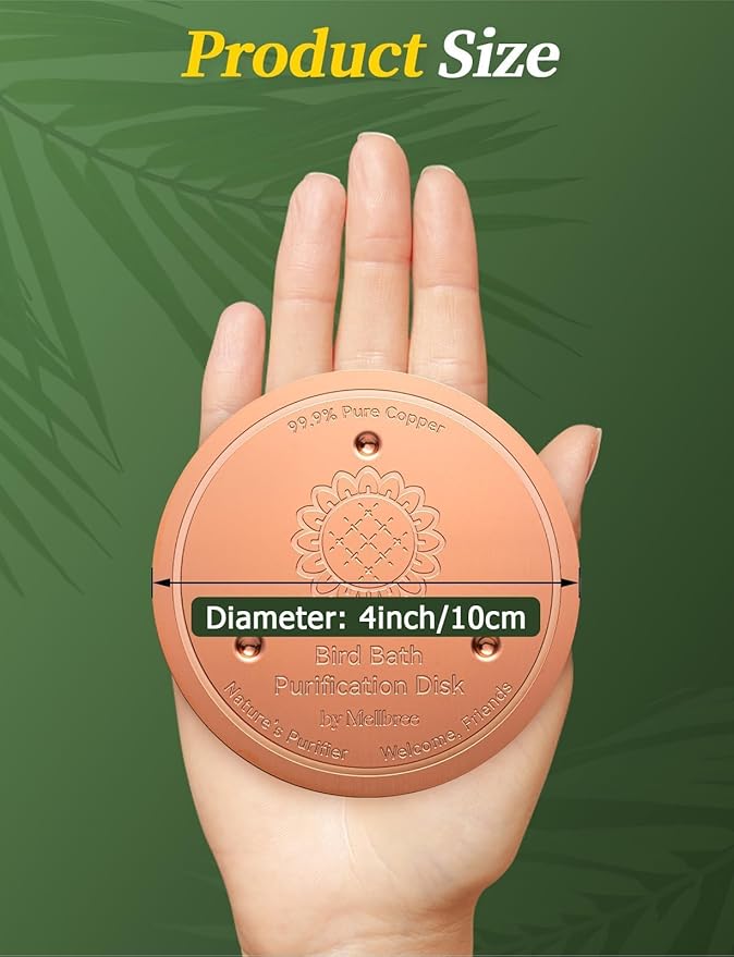 Mellbree 3-Pack Bird Bath Copper Disk, 0.6mm Reinforced 99.99% Pure Copper Cleaning Disk with Triple-Point Support for Physical Safe Clean Water All-Season (Sunflower)