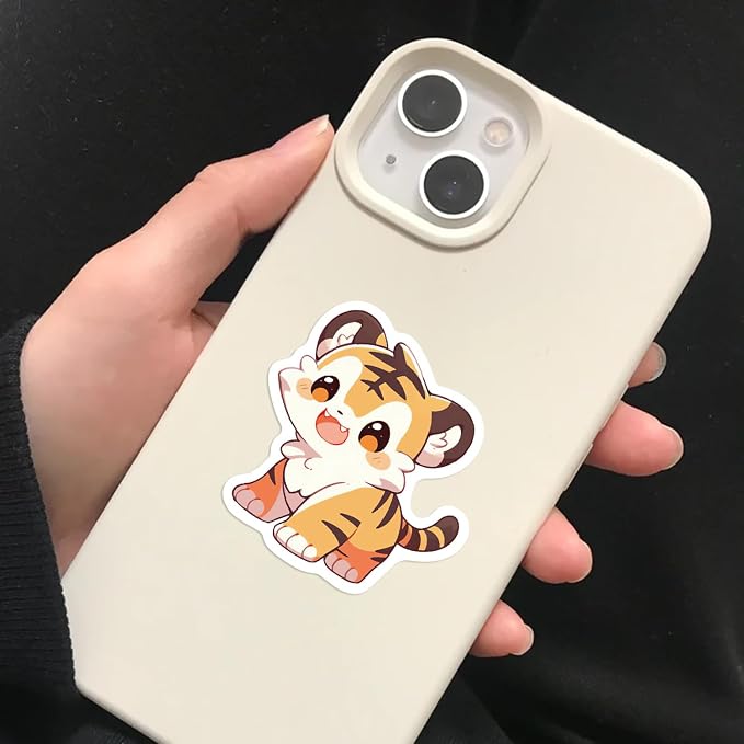 50Pcs Tiger Sticker, Cute Tigers Stickers for Kids Teens Adults, Vinyl Cartoon Animals Decals Kawaii Sticker for Decor Water Bottles Laptops Guitar Scrapbook