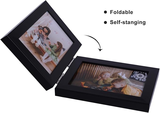 Double Vertical And Horizontal 5X7 Hinged PS Family Picture Frame Collage For Desktop or Tabletop (Black 5775)