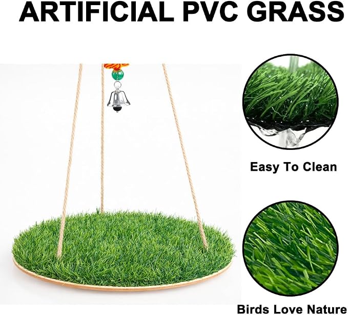 Bird Toys Bird Swing with Grass Platform Wooden Perch Stand Adjustable Rope and Rattan Chew Balls Large Bird Playground for Parakeets Cockatiels Conures Cage Accessories