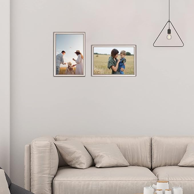 3.5x5 Picture Frame Champagne Brushed Modern Simple Thin Aluminum Metal Photo Frame with HD Real Glass, Display for Tabletop and Wall Collage. (2 Pack)