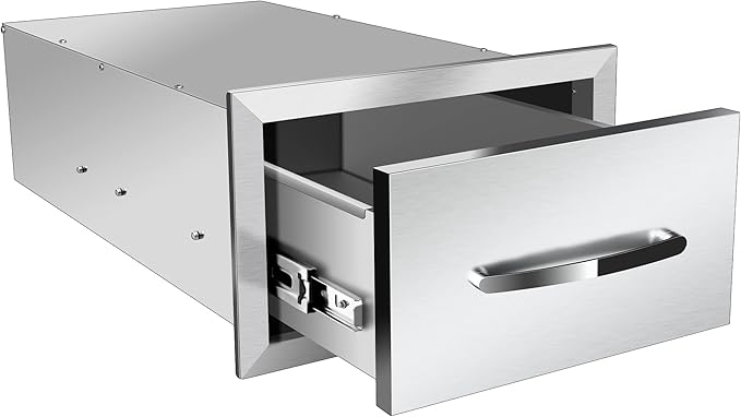 Outdoor Kitchen Drawers Stainless Steel 14W X 8.5H X 23D Inch, Flush Mount Single BBQ Island Drawers with Handle for Outdoor Kitchens, Patio or Grill Station