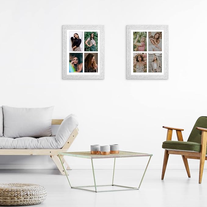 11x15 Picture Frame Display 4 opening 5x7 Picture Frame Collage,Multi Photo Frame with Mat,Plexiglass,Horizontal and Vertical Formats for Wall Decor,Distressed White Wood Grain