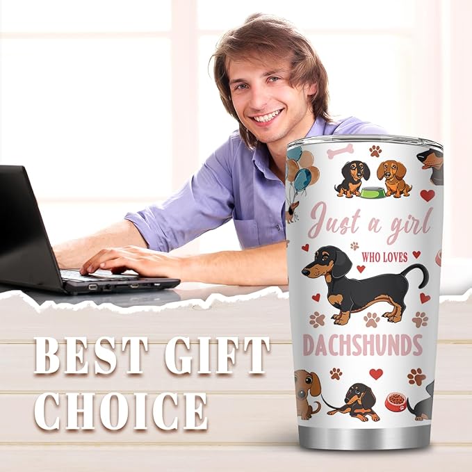 20oz Stainless Steel Just a Girl Who Loves Dachshunds Tumblers for Women | Dachshunds Gifts, Wieners Gift for Women, Dog Tumblers with Brush & Straw, Gifts for Thanksgiving Christmas, 1 PCS