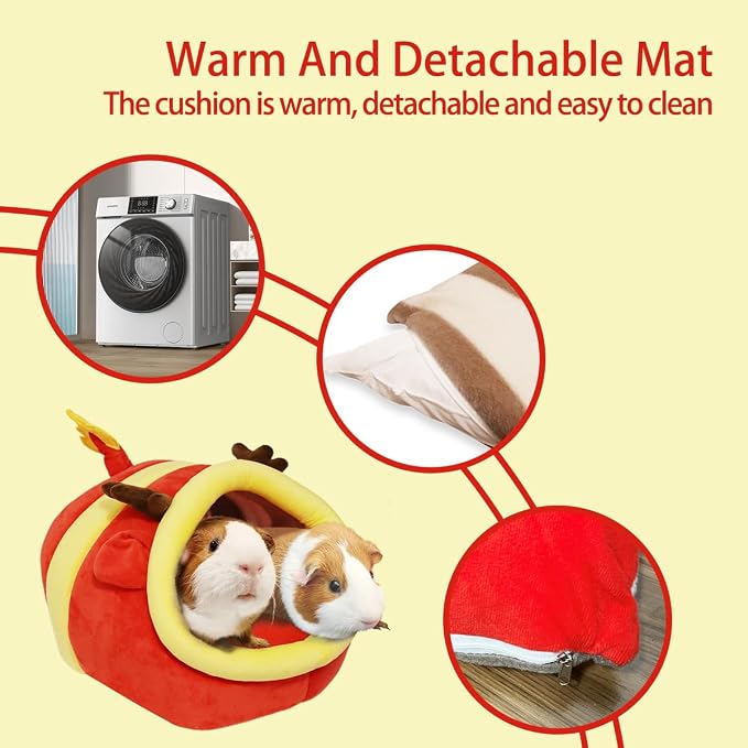 EAEDMY Guinea Pig Bed House & Hideout for Rat Bearded Dragon Hedgehog Ferret to Sleep and Hide, Guinea Pig Cage Accessories Habitat Décor (Large, 6.Christmas fire Dragon)