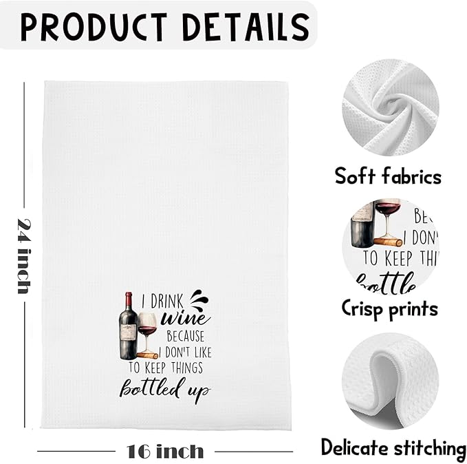 Funny Wine Kitchen Towels, Wines Lovers Gifts Dish Tea Bar Towels for Kitchen Bar Cart Decor, Wine Gifts for Women Men Decorative Hand Towels, 16x24 Inches