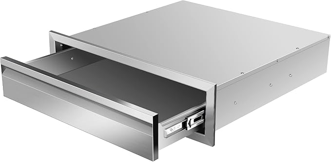 Outdoor Kitchen Drawers Stainless Steel 24W X 6.5H X 23D Inch, Flush Mount Single BBQ Island Drawers with Hidden Handle for Outdoor Kitchens, Patio or Grill Station