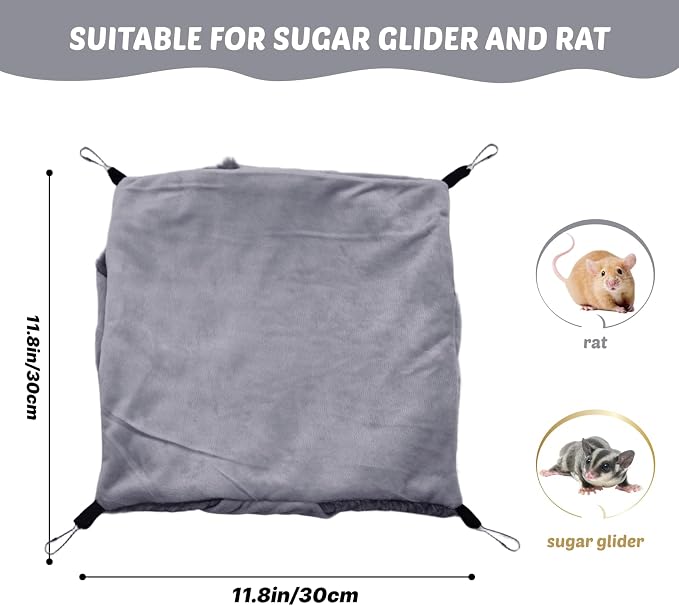 LYART Sugar Glider Pouch Hammock Bed Bedding, Sugar Glider Cage Accessories Toys for Rat, 3-Layer Hammock Make Pet Cages More Three-Dimensional (1.Grey)
