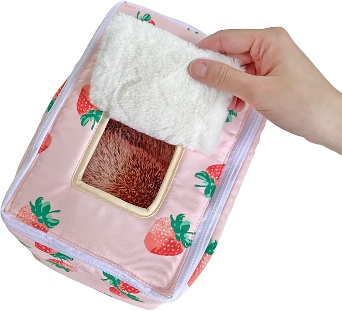 Handmade Portable Sleeping Bag Pouch House Hideout Cave Habitat for Hedgehog Bed Guinea Pig Ferret Squirrel Small Animal Bed Nest House Cage Forest Hidey Curtain (Pink)