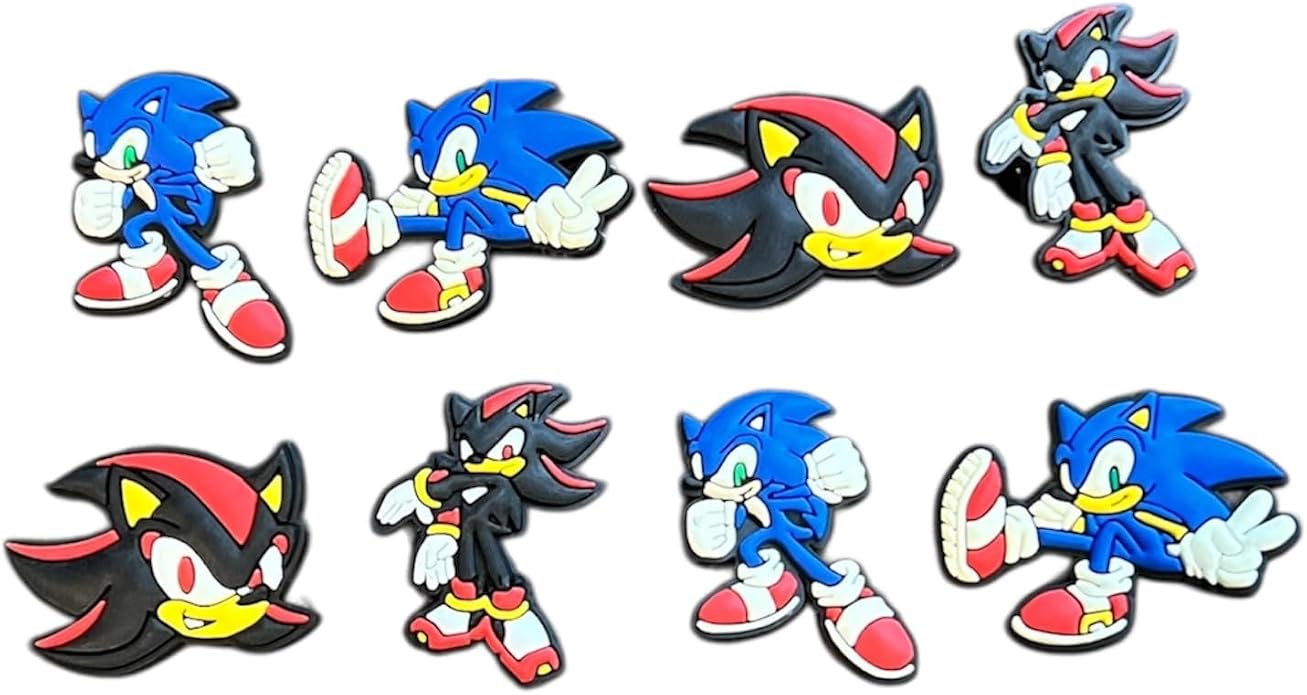 Hedgehog and Shadow Video Game Character Shoe Charms, 8-Piece Set