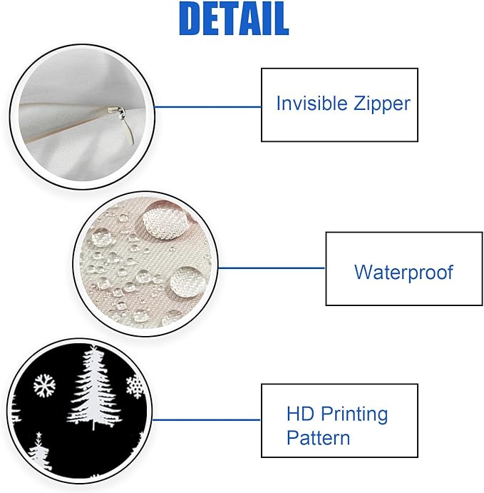 Fukeen 2 Pack Waterproof Outdoor Christmas Tree Decor Pillow Covers 16x16 Inch White and Black Forest Pine Trees Xmas Throw Pillow Covers Snowflake Winter Decorations Cushion Cover Double Sided