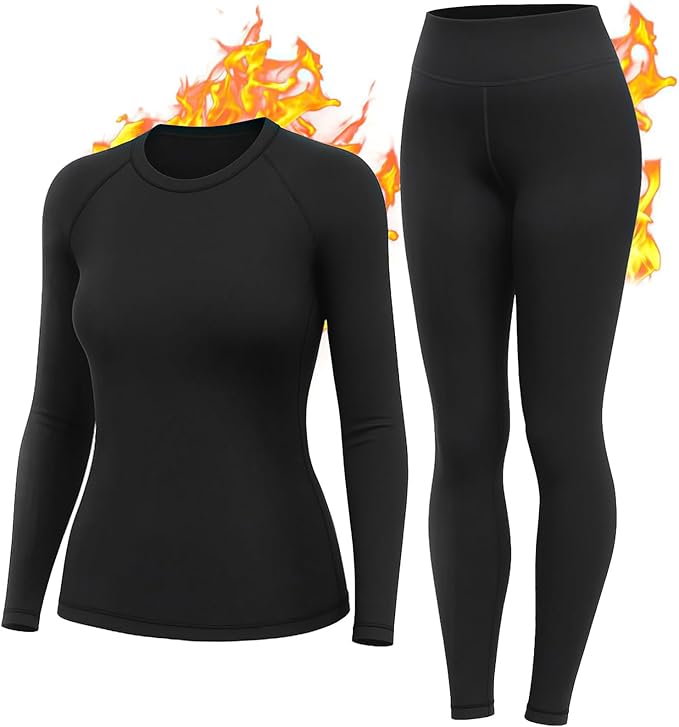 Thermal Underwear Women Long Johns Set Fleece Lined Warm Base Layer Long Sleeve for Weather Top Bottom Pajama