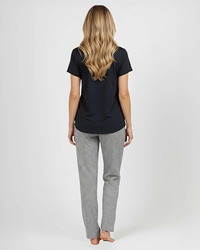 Real Essentials 2 Pack: Women's Comfy Pajama Sets - Short & Long Sleeve Ladies Loungewear Sleepwear PJs (Available In Plus)