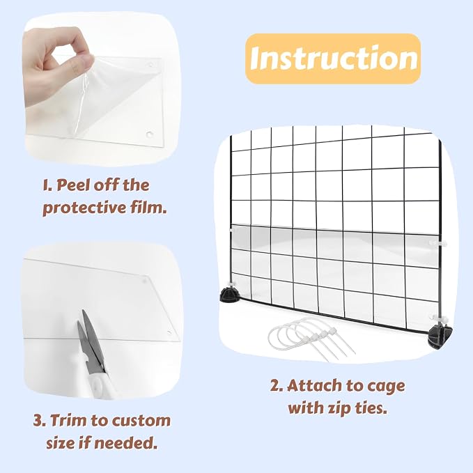 12 Pcs Cage Guard 13.8"x4.7" with Zip Ties Scatter Guard Clear | Cage Liner Flexible Side Lining for Rabbit Guinea Pig C&C Metal Wire Playpen