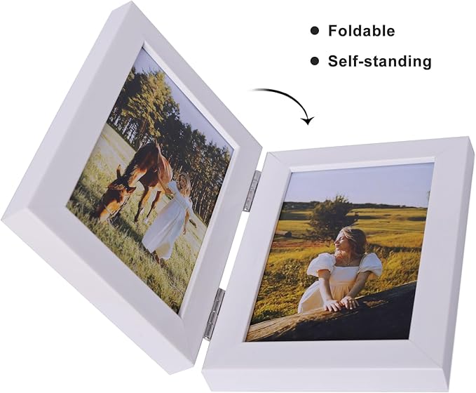Double Vertical 4X6 Hinged PS Family Picture Frame Collage For Desktop or Tabletop (White 46X2)