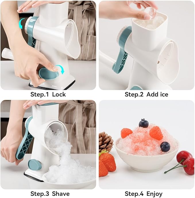 KEOUKE Rotary Ice Shaver Manual White - Stainless Steel Blade, Quick Labor-Saving Handle, Safe Stable Suction Base, Home Using Snow Cone Machine for All Ice Cubes