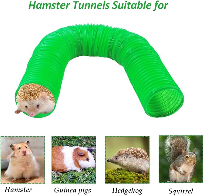PINVNBY 2 Pcs Plastic Hamster Tunnel Toys,Guinea Pigs Folding Tube Collapsible Ferret Tubes Small Animal Exercising Training Tunnels for Gerbils Rats Mice Ferrets(Green)