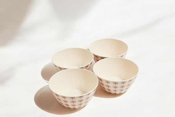 Bamboo Bowl Set of 4 – 6 Inch 20 oz Durable Deep Cereal and Snack Dishware for Kids and Toddlers – BPA Free, Dishwasher Safe, Lightweight Alternative to Plastic or Ceramic (Sparkle Design)