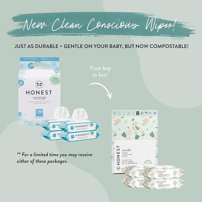 The Honest Company Clean Conscious Multi-Use Wipes Unscented Hypoallergenic Baby for Sensitive Skin 99% Water Plant-Based Compostable Geo Mood 288 Count