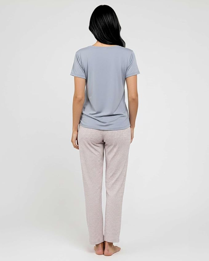 Real Essentials 2 Pack: Women's Comfy Pajama Sets - Short & Long Sleeve Ladies Loungewear Sleepwear PJs (Available In Plus)