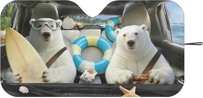 Cute Polar Bear Car Front Windshield Sun Shade Fit Most Cars SUV Trucks Universal Funny Sun Visor for UV Protection Foldable Front Window Cover Car Interior Accessories