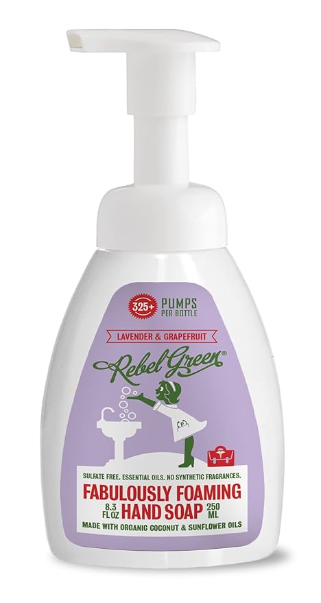 Rebel Green Fabulously Foaming Hand Soap - Moisturizing Natural Foaming Hand Wash with Lavender & Grapefruit Scent - Bathroom & Kitchen Pump Hand Soap - 8oz, Pack of 6