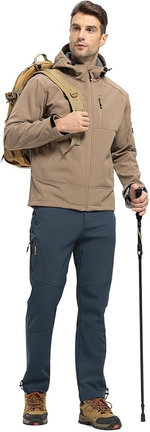 TBMPOY Men's Snow Pants Fleece Lined Hiking Winter Waterproof Softshell Ski Outdoor Insulated Climbing Pants Zipper Pockets