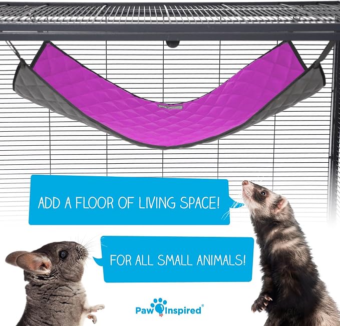 Paw Inspired Hanging Fleece Hammock for Small Animals, Gray/Pink | Hammock with Swivel Clips for Pet Cage for Ferrets, Rats, Chinchillas, Sugar Gliders, Hideout Toy for Guinea Pigs, Hamsters