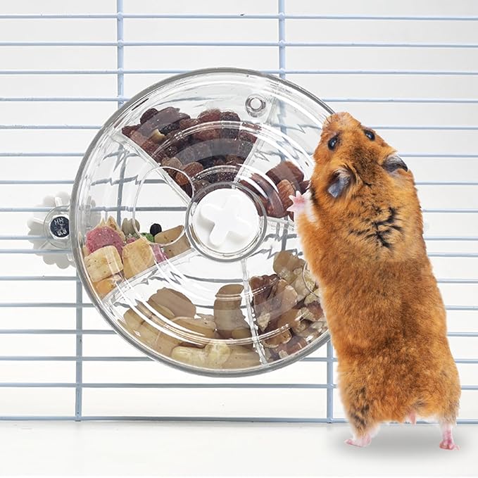 VCEPJH Rat Foraging Toy Interactive Slow Feeder with Transparent Rotating Treat Dispenser Wheel for Enrichment Activities Pet Rat Cage Accessories Ideal for Syrian Hamster Gerbil Mice (White)