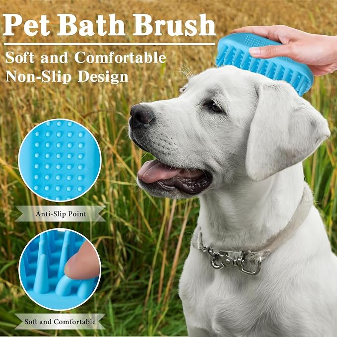 2PCS Dog Bath Scrubber Brush Rabbit Shampoo Brush for Small Animal Shower Washing Brush with Adjustable Handle for Pets Grooming Ferret Guinea Pig Squirrel (Short Pins)