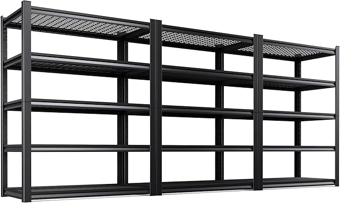 3 Pack Garage shelving 5-Tier Heavy Duty Metal Shelving Unit Adjustable Steel Storage Rack, 2500 lb Capacity, Utility Steel Shelf for Garage, Kitchen, Pantry, Warehouse Organizer 71"x35"x15.7" Black