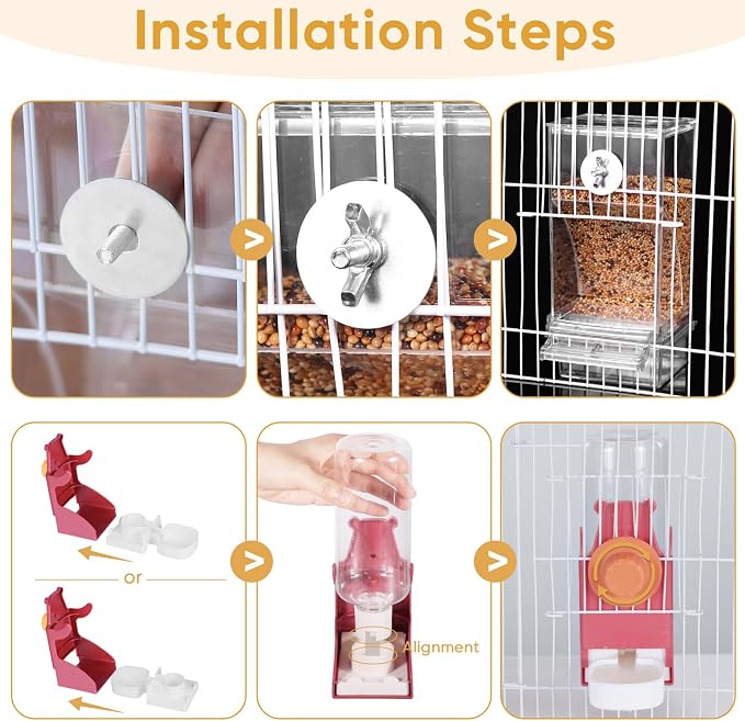 Kenond No Mess Bird Feeders Water Dispenser Set,Automatic Feeders for Cage | Automatic Parrot Feeder Cage Accessories, Clear Seed Container Food Drinker for Cage, for Cockatiel Lovebirds Budgies Canary