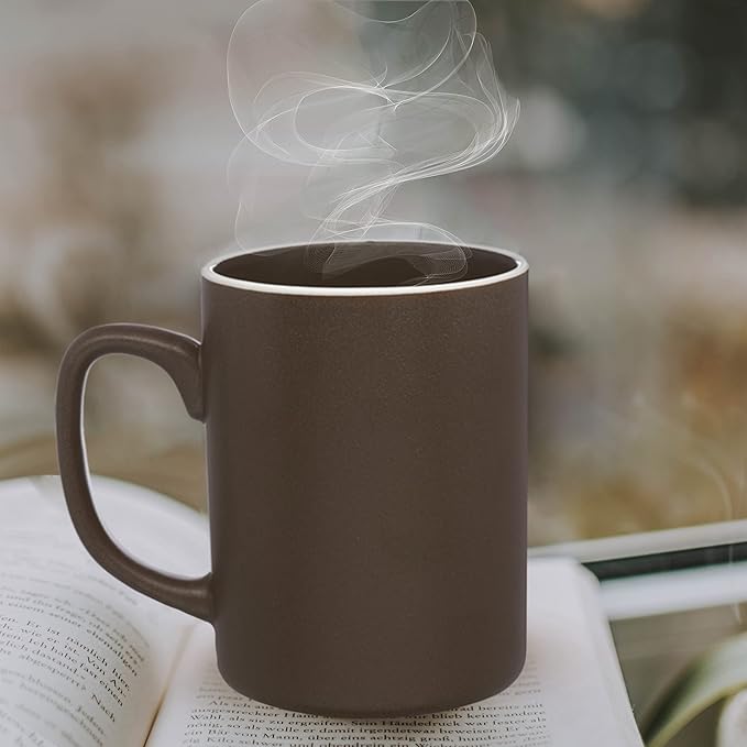 DISCOUNT PROMOS El Grande Matte Ceramic Mugs 20 oz. Set of 12, Bulk Pack - Perfect for Tea, Espresso, Cappuccino, Hot Cocoa - Dark Brown