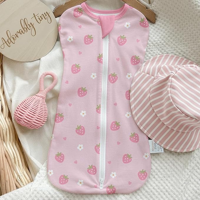 SANDJEST Baby Swaddle 0-2 Months, Cotton Arm-in Zipper Sleep Sack, Wearable Blankets Wrap for Newborn Infant Girls (Floral, Pack of 1)