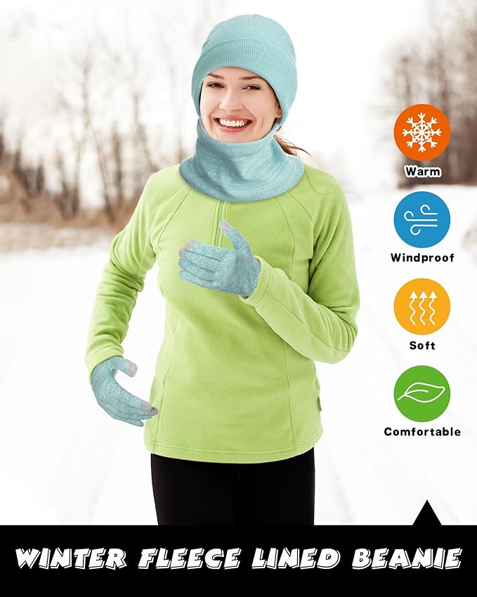 10 Pieces Winter Hat Beanie Scarf Touch Screen Gloves and Sock Set Slouchy Knit Skull Cap Beanies Fleece Lining Neck Warmer